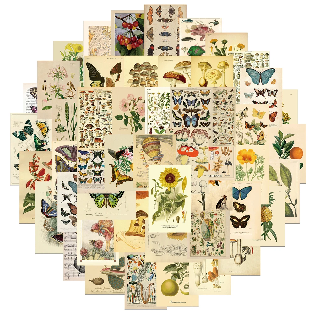 

10/30/50PCS Vintage Butterfly Plant Flower Aesthetic Stickers Decals Decorative Phone Diary Laptop Retro Cartoon Poster Sticker