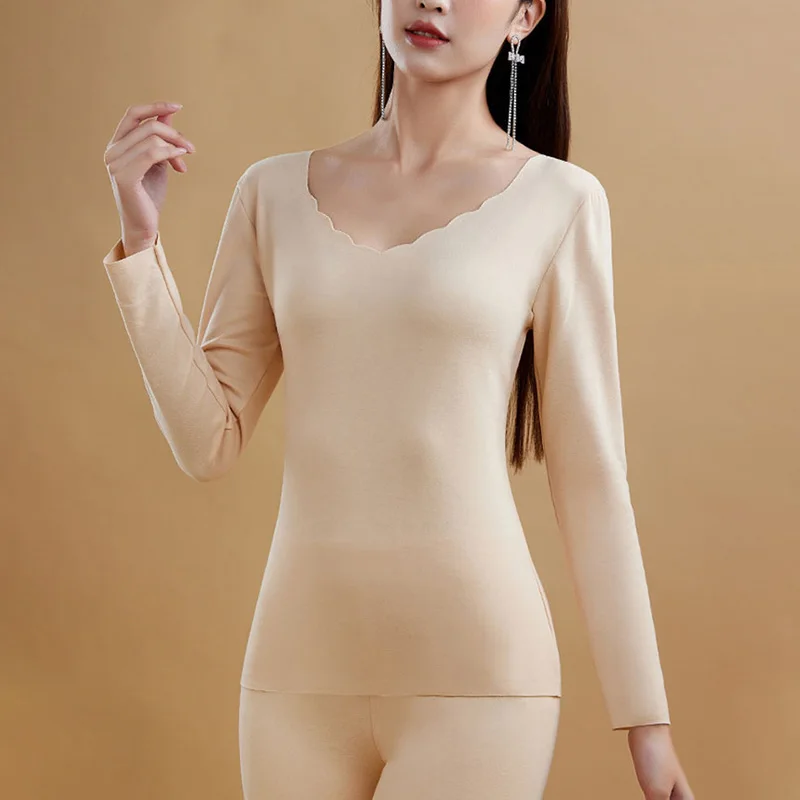 

Women's Thermal Underwear Set Seamless Bottoming Top Long Sleeve Thermal Lingerie 2 Pieces Set Female Sexy Ladies Intimates