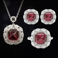 foydjew simulation mozambique ruby sugar tower rings womens luxury jewelry sets red zircon stud earrings pendant necklaces
