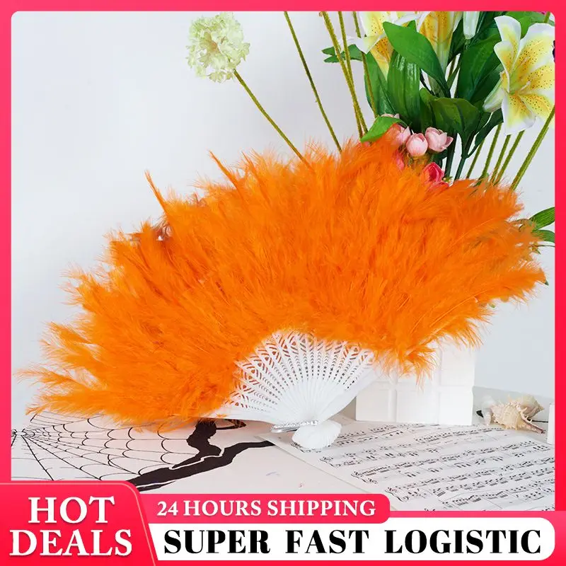 

White Hand Fans Folded Feather Fan Handmade Fans Dance Bride Wedding Decoration Performance Party Prop Room Ornaments Home Craft