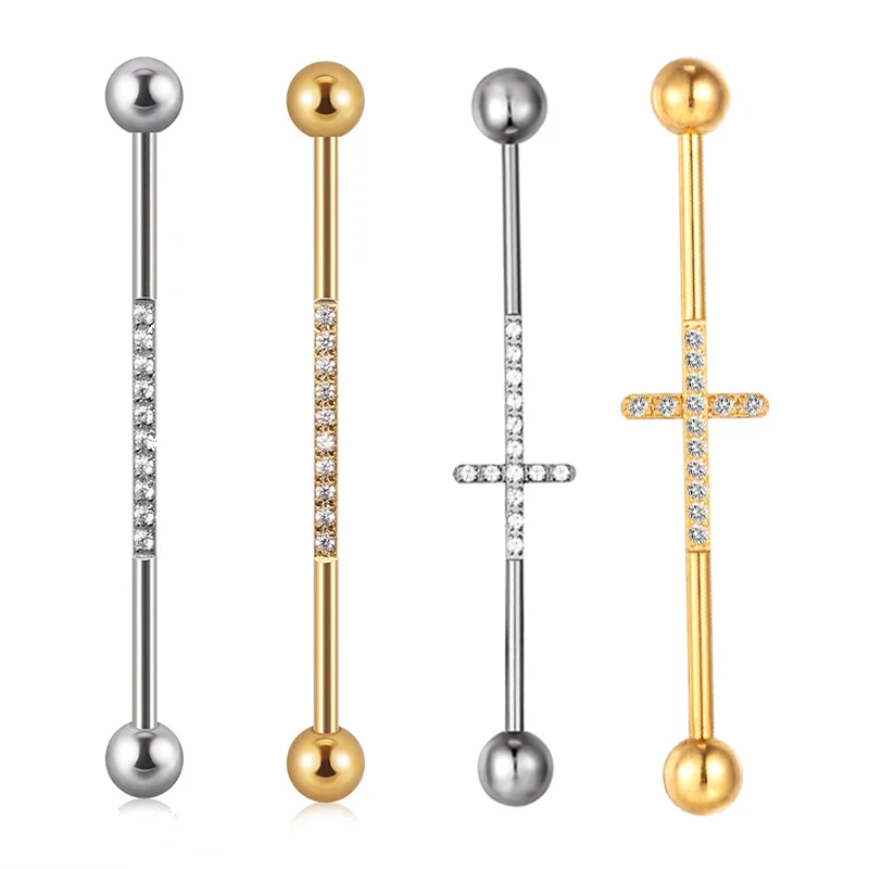 

14G/16G G23 Titanium Piercing Cartilage Studs Earring Cubic Zircon Cross Ear Industrial Barbell Implant Body Jewelry For Women