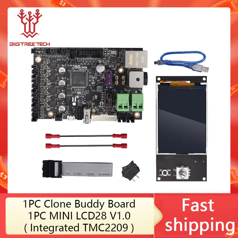 

Плата управления Clone Prusa MINI Buddy 32-битная Встроенная TMC2209 + MINI LCD28 V1.0 + переключатель для 3D-принтера детали для мини-принтера