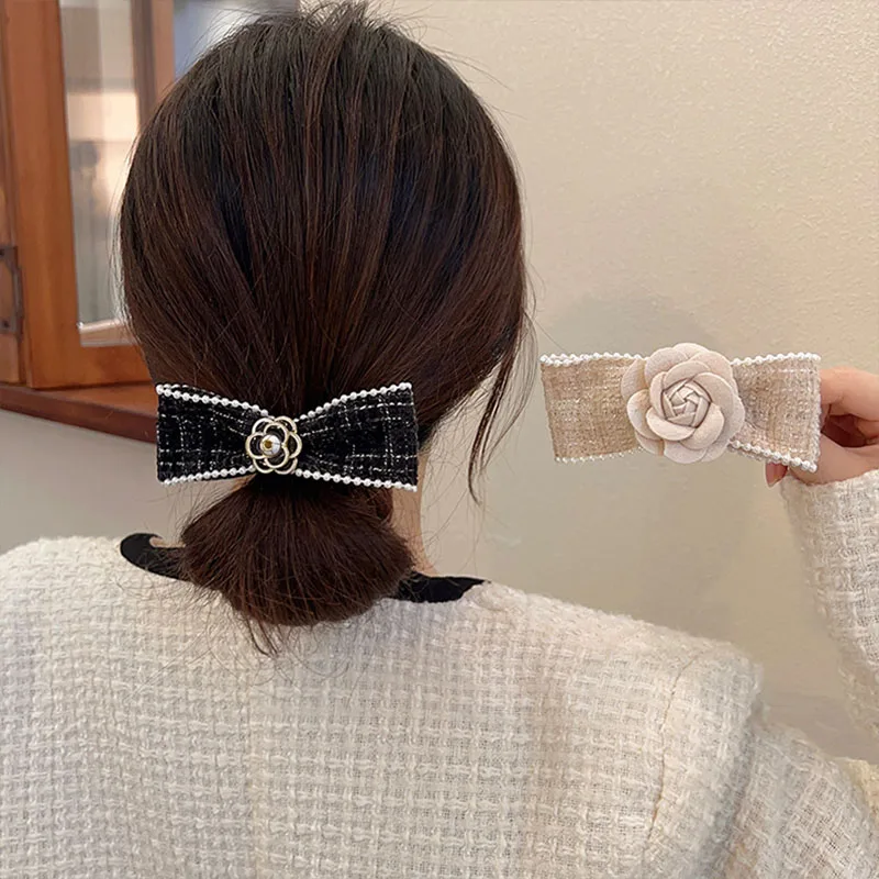 

VANIKA New Linen Bow Hairpin for Women Girls Camellia Hairclip Retro Headdress Elegant Ponytail Clip Hairgrips Hair Accessories