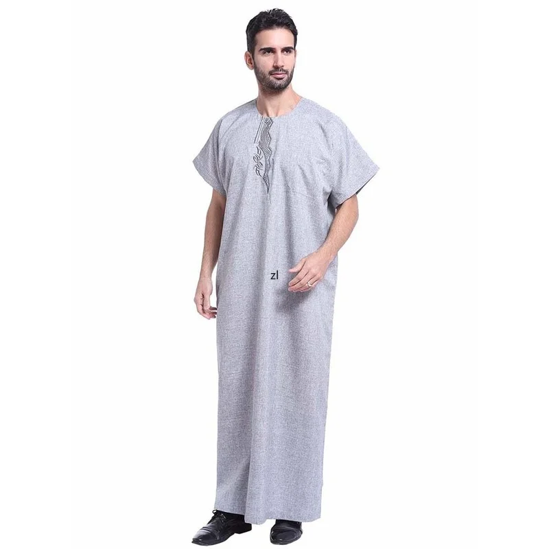 Ramadan Muslim Arab Middle East Men's Loose Short Sleeve Robe Loose Casual Spring Summer 2022 Kaftan Moroccan Saudi Vestidos