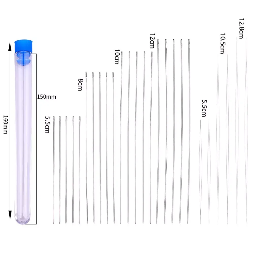 

5-26Pcs/Bottle Long Big Eye Curved Beading Needles with Needle Pearls Threading String Cord Jewelry Tool 5.5-12.8cm