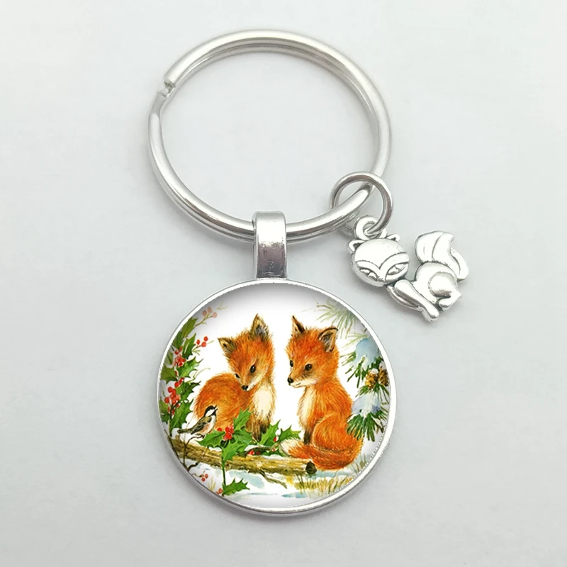 Милый изображение лисы стеклянный выпуклый брелок с милым животным кулон для