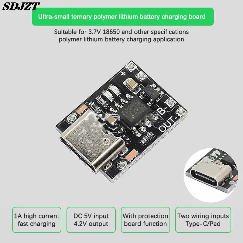 

Ultra-Small Lithium Battery Charging Panel 1A Lithium Battery 3.7V4.2V Charger Module Type-C With Protection Board