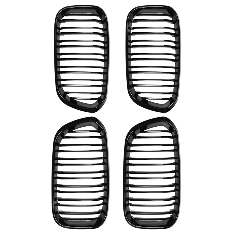 

2X Front Racing Grill For BMW F20 F21 1 Series 2015 2016 2017 Sports Double Slat Line Kidney Grill Grille(Gloss Black )