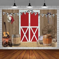 Western Cowboy Scene Photography Backdrop Fall Farm Wooden Red Barn Door Decor Background For Party Photo Booth Props Banner