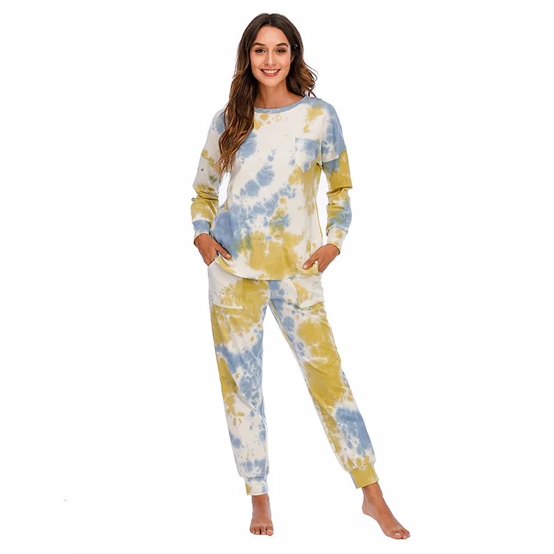 Womens Pajamas Sets Tie Dye Pyjamas Famale Pijamas Loungewear 2 Piece PJ Set Sweatsuits Sleepwear Nightwear Homewear