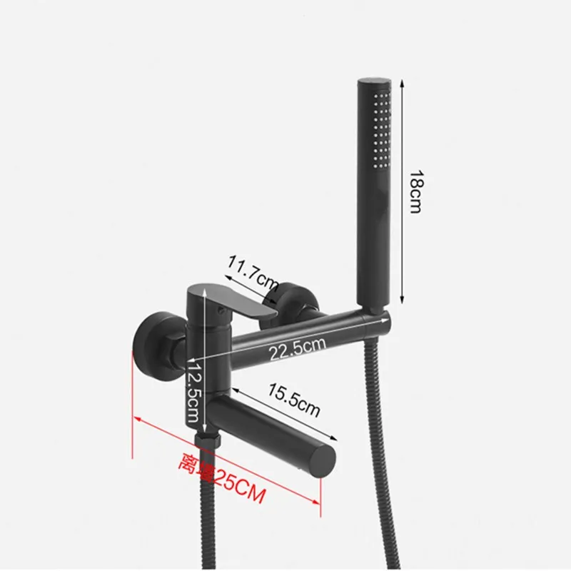Черный/хромированный смеситель для душа латунный с одной ручкой и носиком