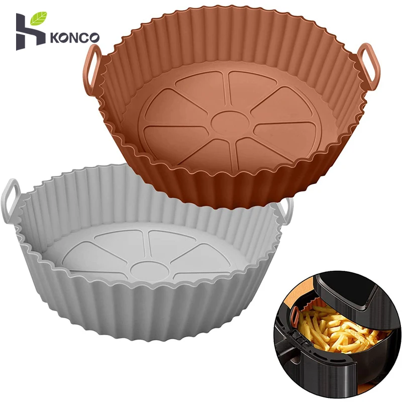 

Air Fryer Silicone Pot,Round Reusable Air Fryers Oven Baking Tray Fried Chicken Basket Mat Replacemen Grill Pan Accessories
