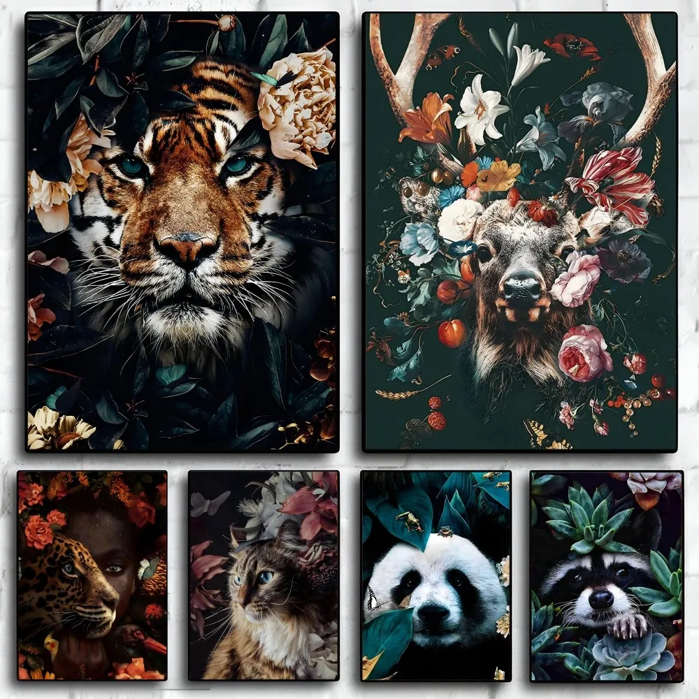 Kwiatowi zwierzę plakat papierowy drukuj dom salon sypialnia wejście bar restauracja kawiarnia artystyczna dekoracja malarska