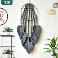 new feather leaf macrame hoop dream catcher for wall art hanging bedroom home decoration ornament craft handmade woven tapestry