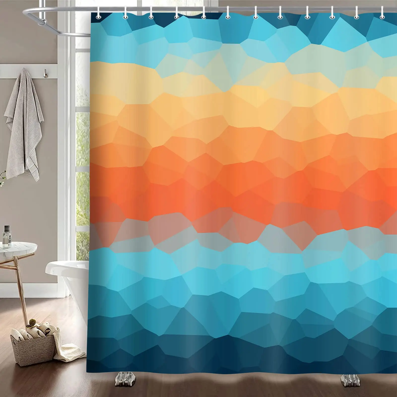 S For Bathroom, Gradient Color Design Art Waterproof Fabric Bath Curtains,teal/blue/orange