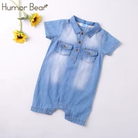 humor bear baby jumpsuit 2022 summer denim triangle romper toddler casual baby bodysuits newborn clothes