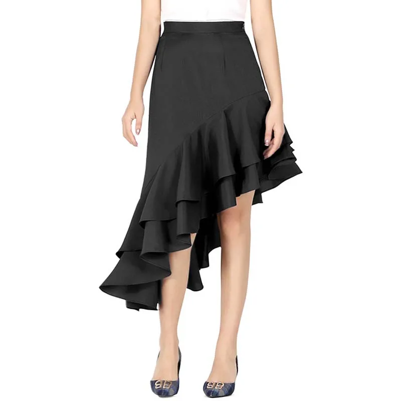 

Женская Асимметричная Юбка-миди, однотонная Двухслойная юбка с оборками, высокой талией и запахом, для вечерние и банкетов