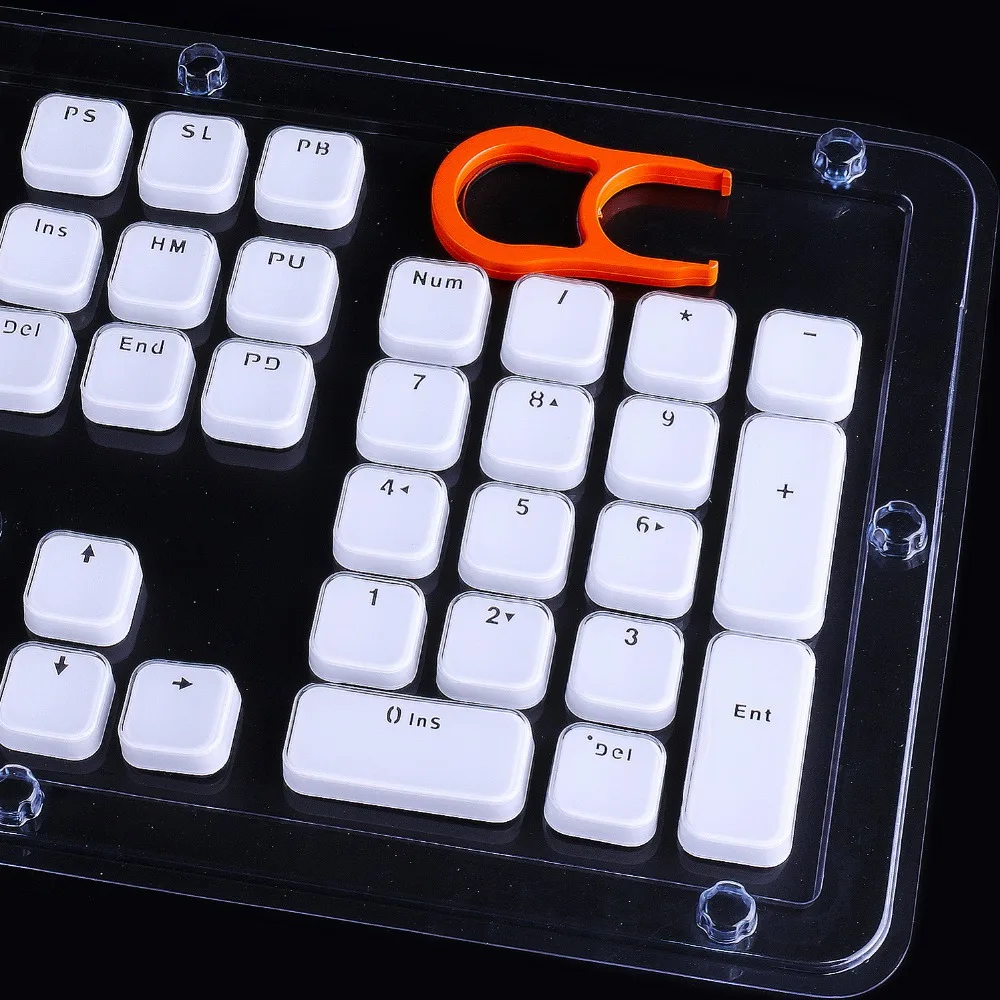 Low Profile Keycaps for MX Mechanical Keyboard ,White Crystal Edge Key Cap with Puller Hard Plastic 104 Keys Full Size US Layout