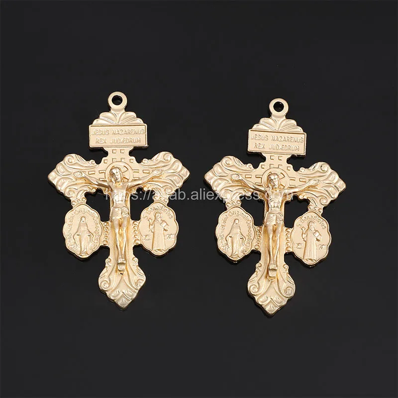 50 Pieces, Gold Plated Rosary Cross Necklace and St Benedict Cross Pendant for Jewelry Crafting