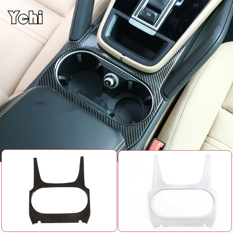

ABS Carbon Fiber/Silver For Porsche Cayenne 18-23 Car Center Console Cup Holder Panel Cover Frame Trim Stickers Car Accessories