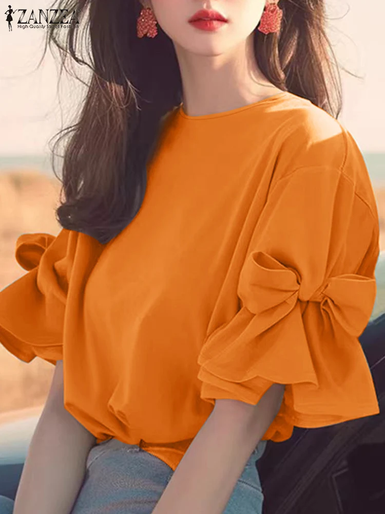 Женская шифоновая блузка ZANZEA с оборками в Корейском стиле Осень 2024 элегантные