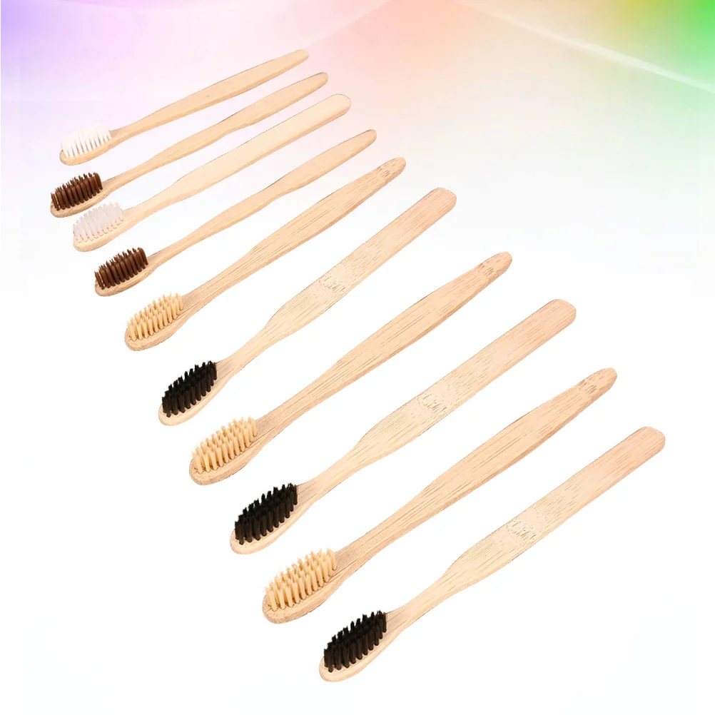 

10pcs Disposable Bamboo Tooth Brush Natural Environmental Protection Wood Random Color