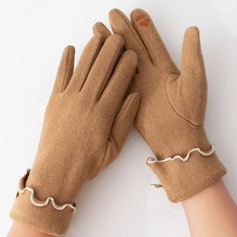 

Korean Wool Cashmere Butterfly Full Finger Touch Screen Warm Gloves Women Winter Outdoor Plus Velvet Thick Driving Mittens S185