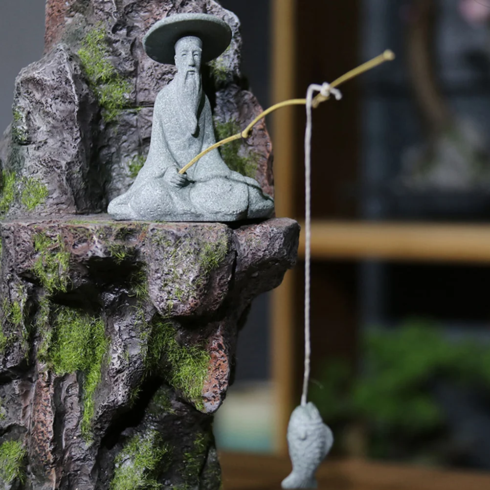 

Fisherman Statue Aquarium Decoration Garden Pond Statues Adornment Decorate Fishing Tank Decors Sandstone Gardening Elder