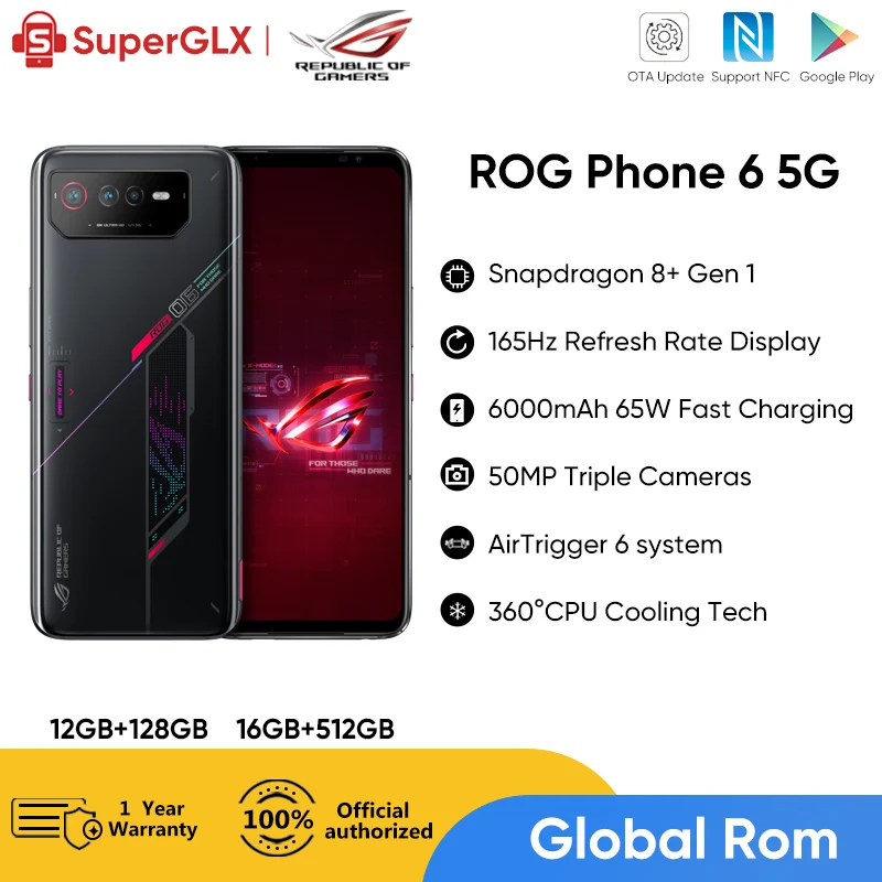 New Global Rom ASUS ROG Phone 6 Snapdragon 8+ Gen 1 5G Gaming Phone 165Hz refresh rate 65W Fast Charging ROG 6 ROG6 Smartphone