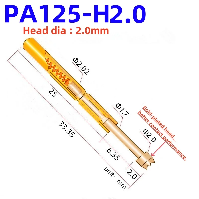 20/100 шт. пружинный тестовый штифт PA125-H 33 35 мм 2 02 наконечник с 9 когтями PA125-H2 диаметр