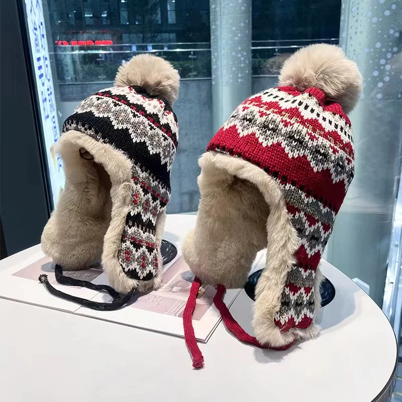 Вязаная шапка в стиле пушистых волос русания для женщин уличная лыжная
