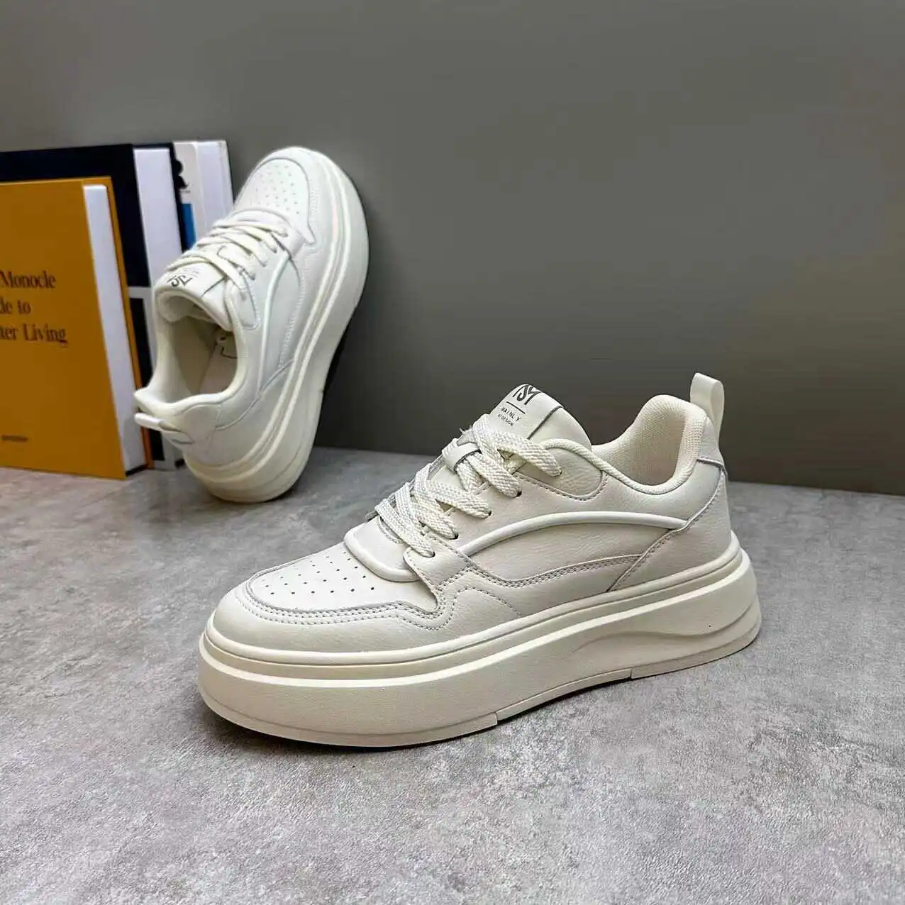 White Shoes Men's 2024 Autumn New Sports Casual Platform Height Increasing Board Fashion Brand All-Match Genuine ... |