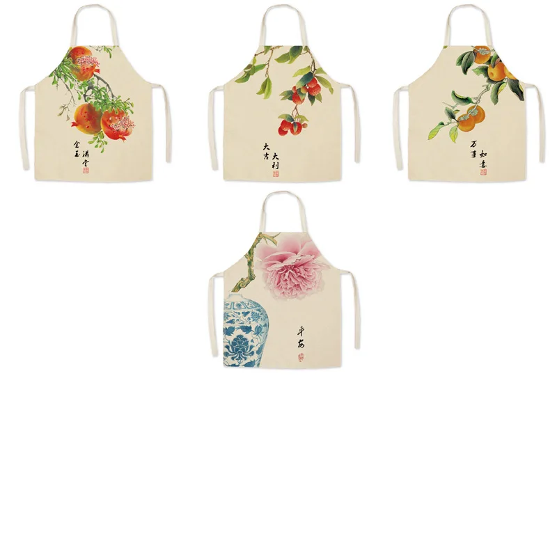 

1 Pcs Flower Pattern Women Lady Apron for Home Kitchen Restaurant Chinese Style Cooking Bib Aprons Catering Anti-Fouling