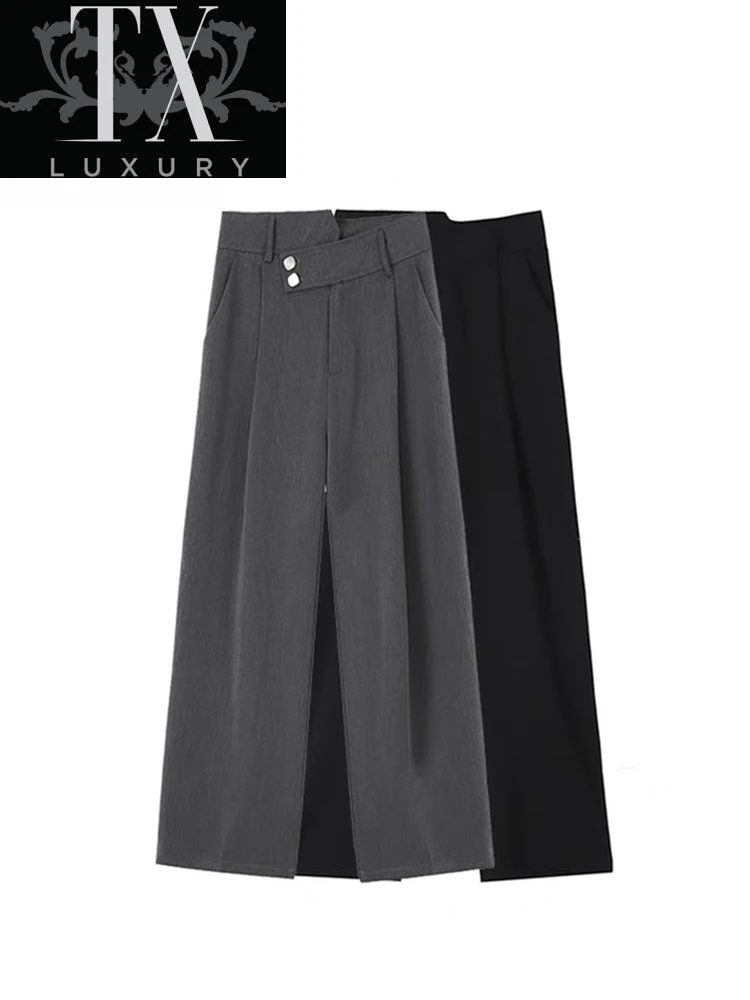 

Solid Office Women'S 2022 Fashion Loose Full Length Trousers Casual High Waist Irregular Wide Leg Pants For Ladies