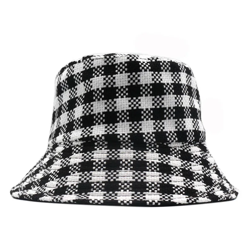 

New Bucket Hats For Women Positive Negative Can Wear Plaid Flat Hat Men Autumn Winter Black Panama Casual Sun Hat