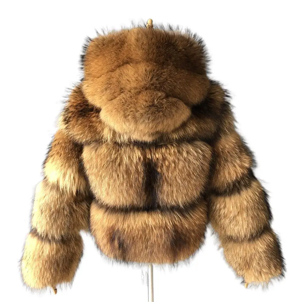 Natural Real Fox Fur Hooded Jacket For Women Fashion Slim Noble Short Outwear Winter Natural Raccoon Fur Thicken Warm Parka Coat