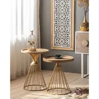 Unique Hand-crafted Elegant Tea Table Gold Metal Base Living Room Furniture Round Wooden Top Accent Side End Coffee Table
