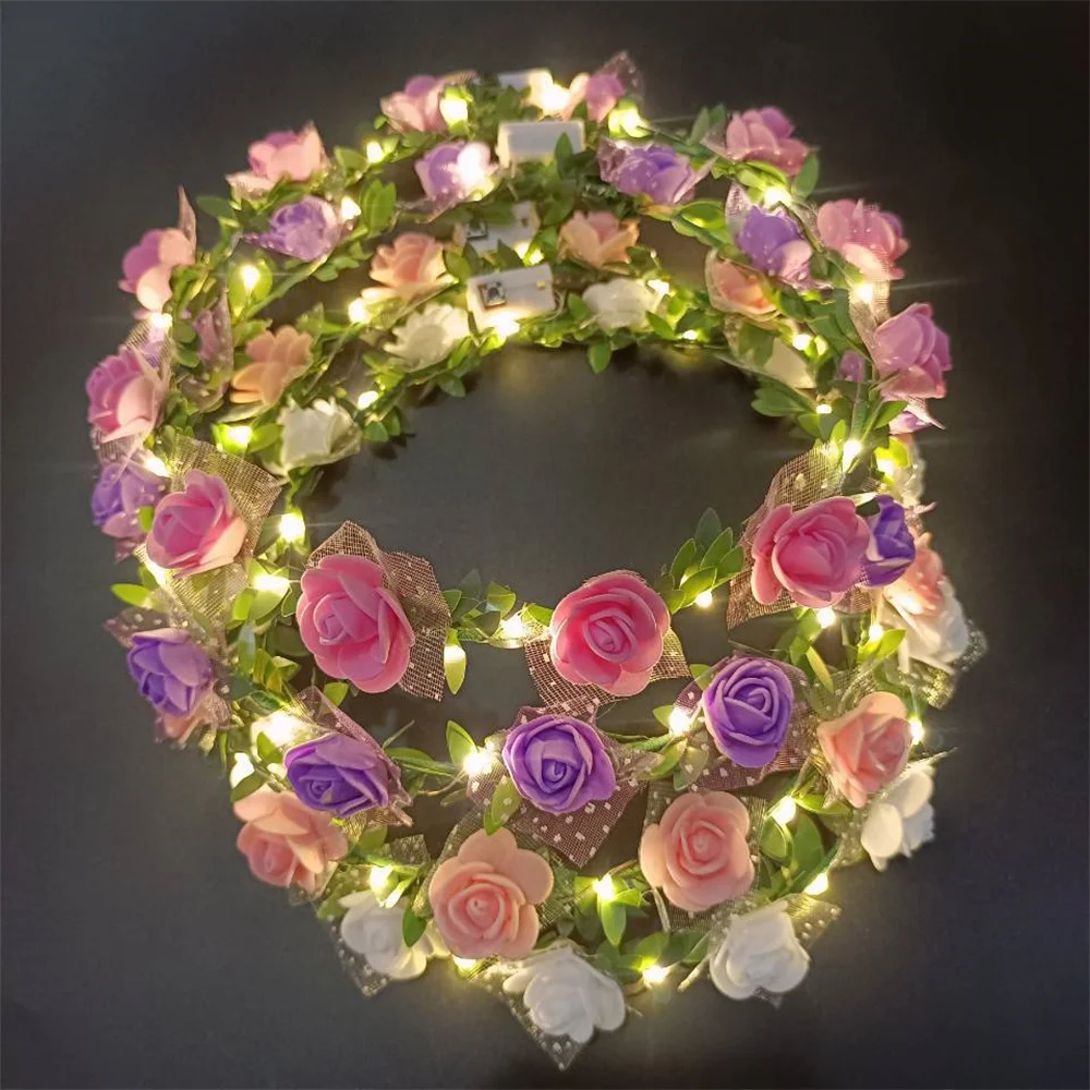 

LED Light Flower Crown Headband Wreath Garland Decoration Women Girl Wedding Party Birthday Favor Luminous Hair Garland Hairband