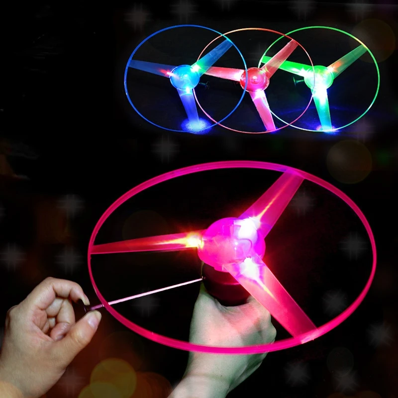 1pc Funny Spinning Flyer Luminous Flying LED Light Handle Flash Flying Toys for Kids Outdoor Game Color Random