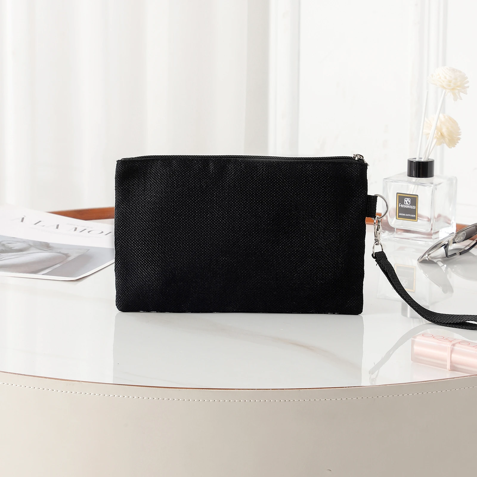 Новая Черная Холщовая Сумка для девочек модная косметичка на молнии мини-сумка