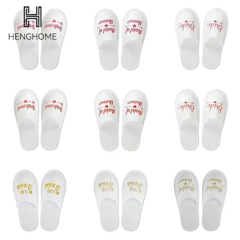 

1Pair Bride Shower Bride Wedding Decor Bridesmaid Party Spa Soft Slippers With English Letters Ladies Bachelorette PartySupplies