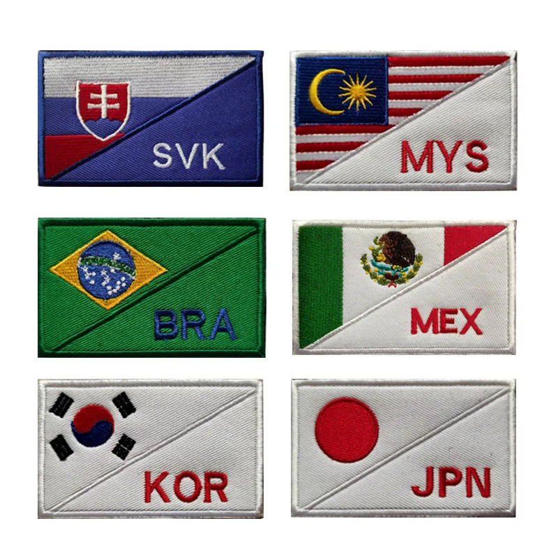 

Japan South Korea Malaysia Flag Embroidery Velcro Mexico Slovakia Brazil Cloth Stickers Ukraine Chile Rectangle Badge Patch DIY