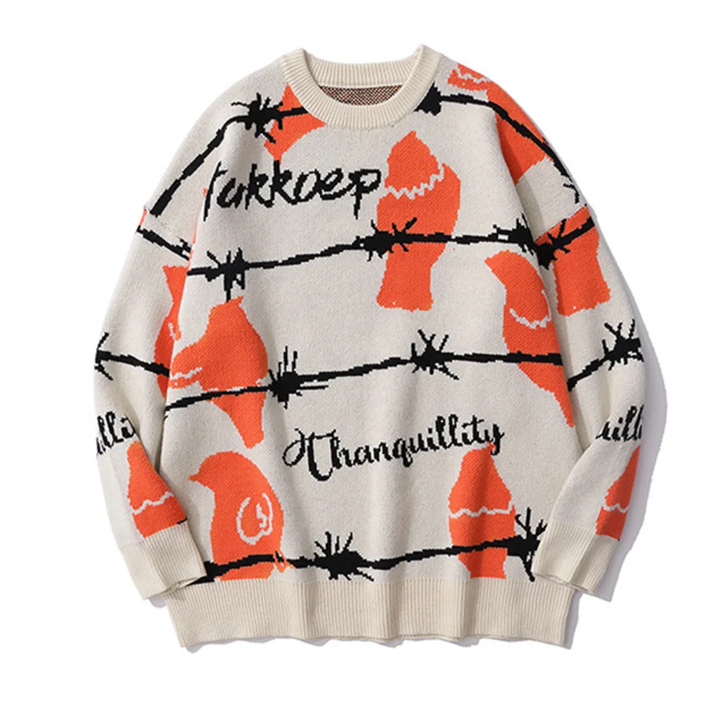 Свитер вязаный с птицами для мужчин и женщин уличная одежда Зимний пуловер 2021
