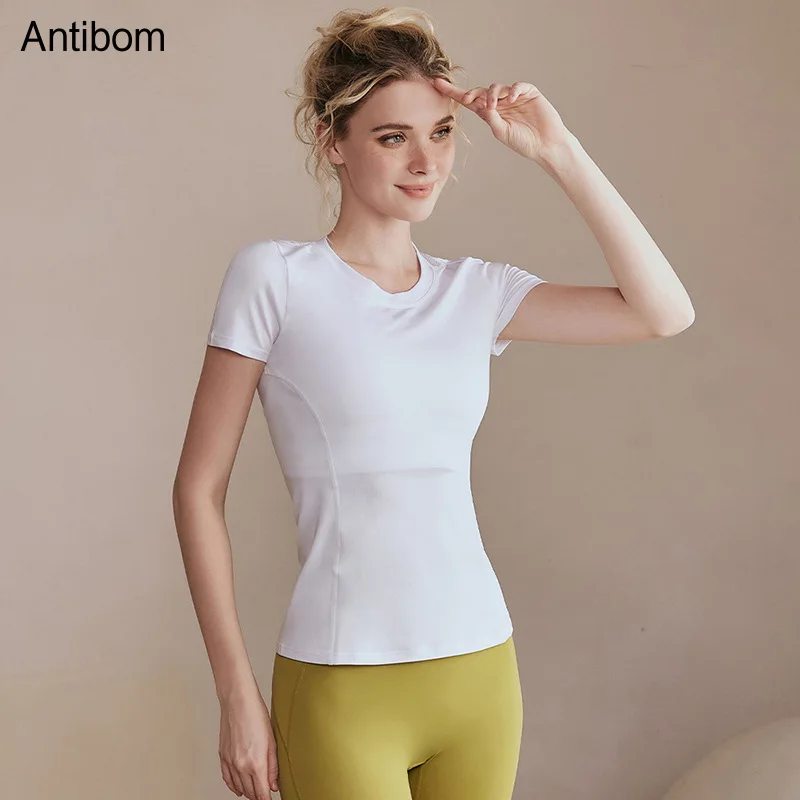 

Antibom Elastic Slim Fit Sports Yoga Top Panel Back Mesh Breathable T-shirt for Women