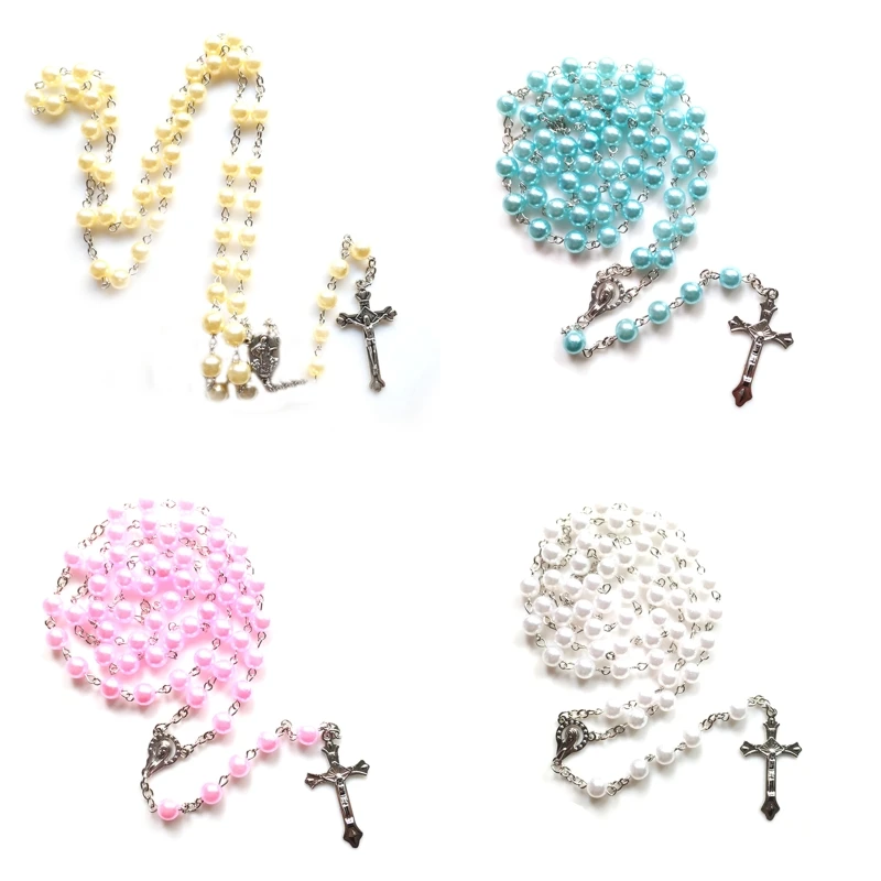 

Jesus Crucifix Rosary Necklace Bead Cross Pendant for Boys Girls Church Souvenir 40JA