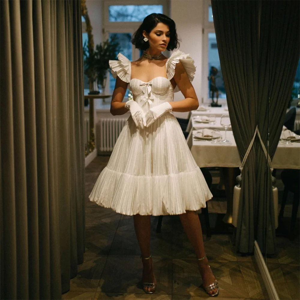 

UETEEY Short A-Line Wedding Dress Ruffles Sleeves Sweetheart Knee Length Wedding Gowns Zipper Back 2022 Vestido De Noiva