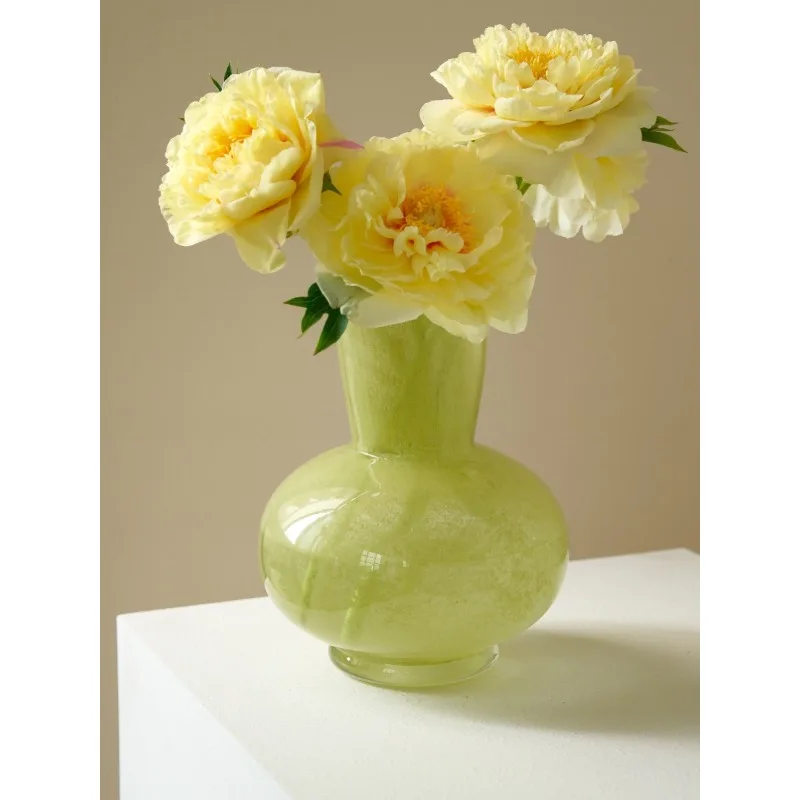 Оливковая зеленая текстура французская ретро премиум стеклянная ваза ручной