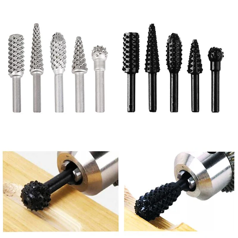 

5pcs 1/4 Handle Steel Rotary File Craft File Bits Woodworking Electric Carving Hand Tools