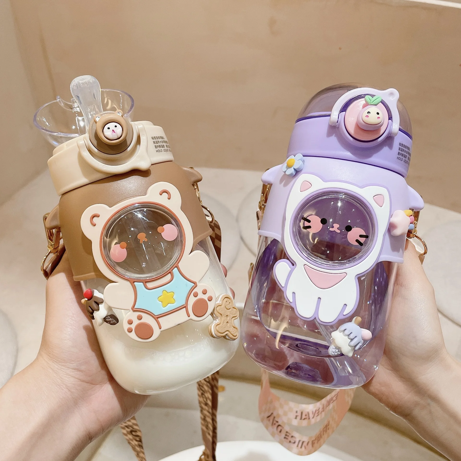 

Children's straw bottle new creative cute and funny cartoon doll senior baby children's water cup portable strap student cupp