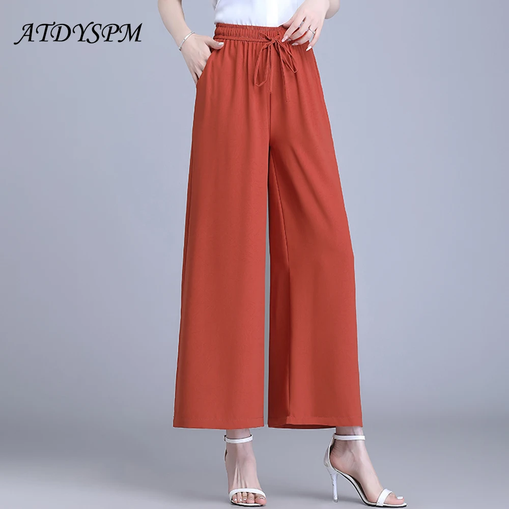 

Summer Elastic Waist Drawstring Wide Leg Pants Women Elegant Loose Drape Straight Trousers Fashion Ladies Streetwear Dance Pants